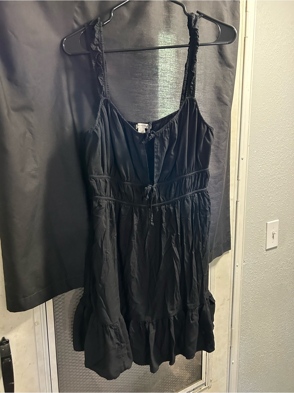 American Eagle Outfitters Black Tiered Tie-Waist Mini Dress